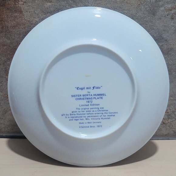 Schmid Hummel Christmas Plate 1972 "Engel mit Flöte" Angel with Flute Decorative - Picture 2 of 11